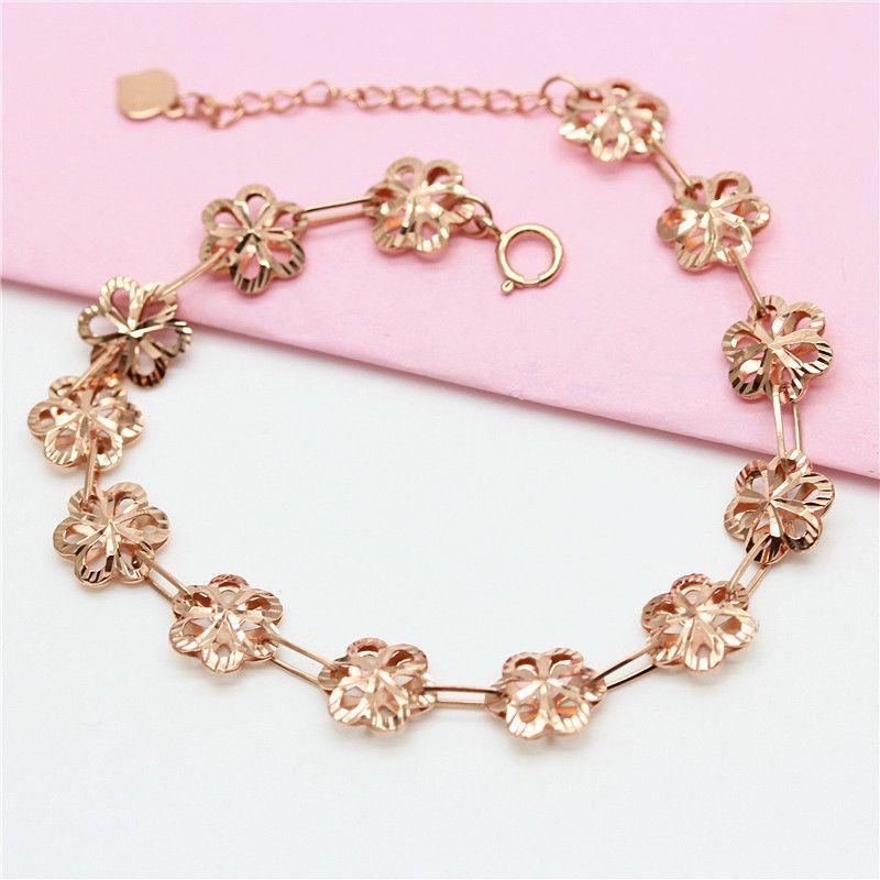 585 Пурпурное Золото Полый Цветок Браслет Модный Маленький Свежий Позолоченный Розовым Золотом Модный Браслет-Цветок (17+3cm adjustment chain)
