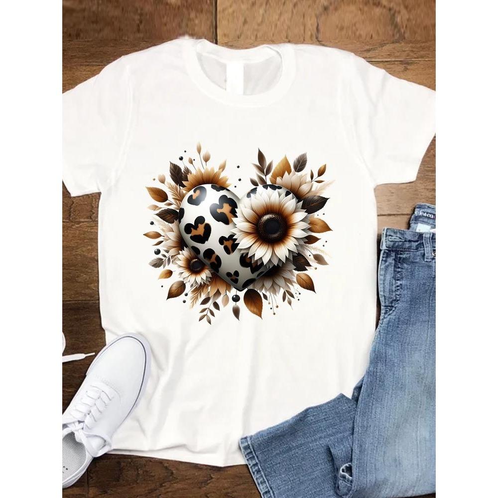 Leopard Love Trend 90s Women Fashion Clothing Tee Top Casual Short Sleeve Tshirts Graphic T-shirts T Female Cartoon Lady Clothes