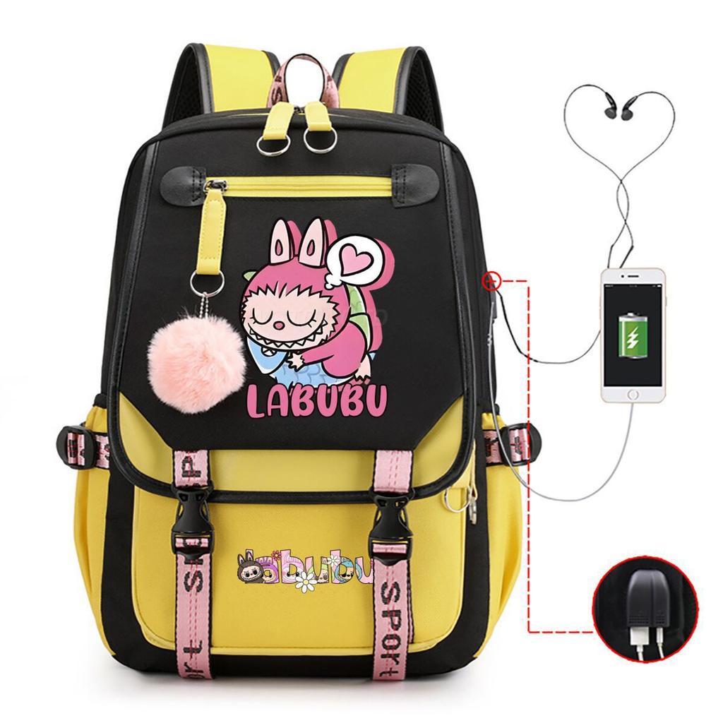Cute LABUBU cartoon printed backpack for junior high school students with large capacity ins wind school bag