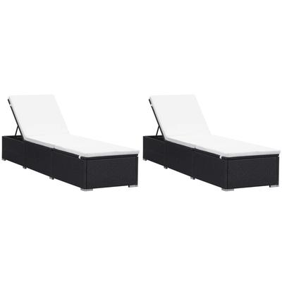 Vidaxl Sun Loungers with Cushions, 2 Pcs., Poly Rattan, Black