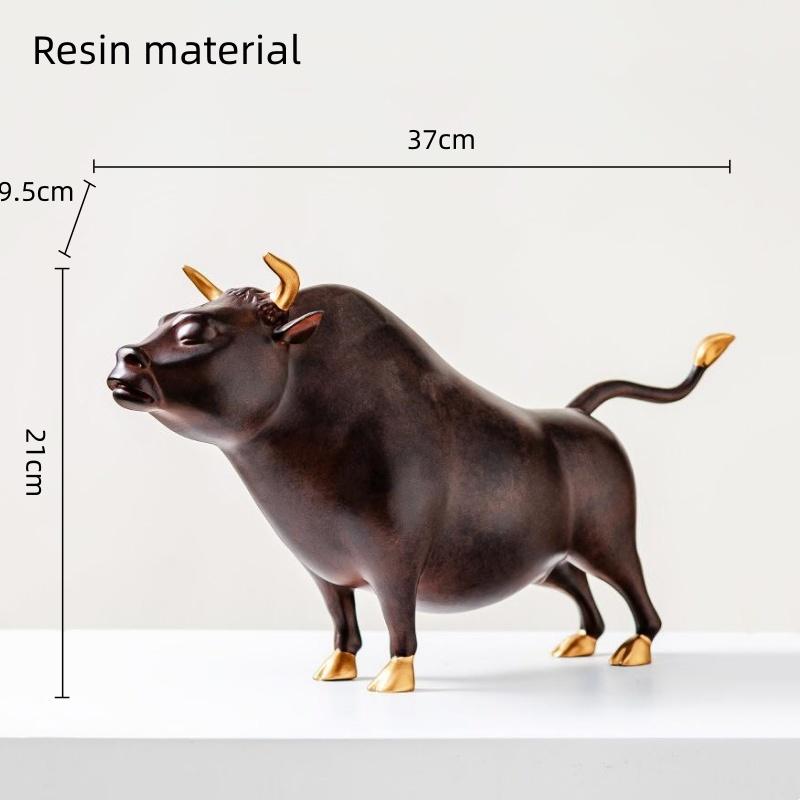 Simulation Animal Sculpture Brass Ornaments Golden Ox Cattle Bull Resin Sculpture Copper Figurines Home Decoration Accessories