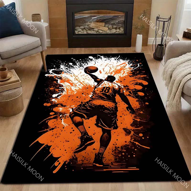 1PC Basketball dunk orange splatter Print Carpet for Living Room Bedroom Sofa Home Decor Rus Non-slip Floor Mat Luxury Gift