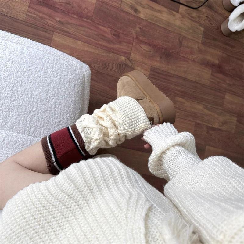 Winter Snow Boot Sock Leg Warmers Women Thermal Knit Leggings JK Uniform Cable Stitch Mid Calf Stacked Socks Y2K Style
