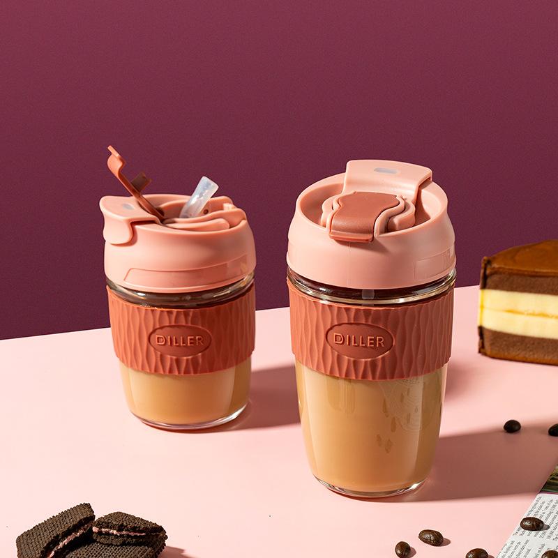 

350/500 мл кружки для кофе без ожогов офисные стеклянные стаканы для воды с трубочкой большие для непосредственного употребления чая для студентов 350ml розовый