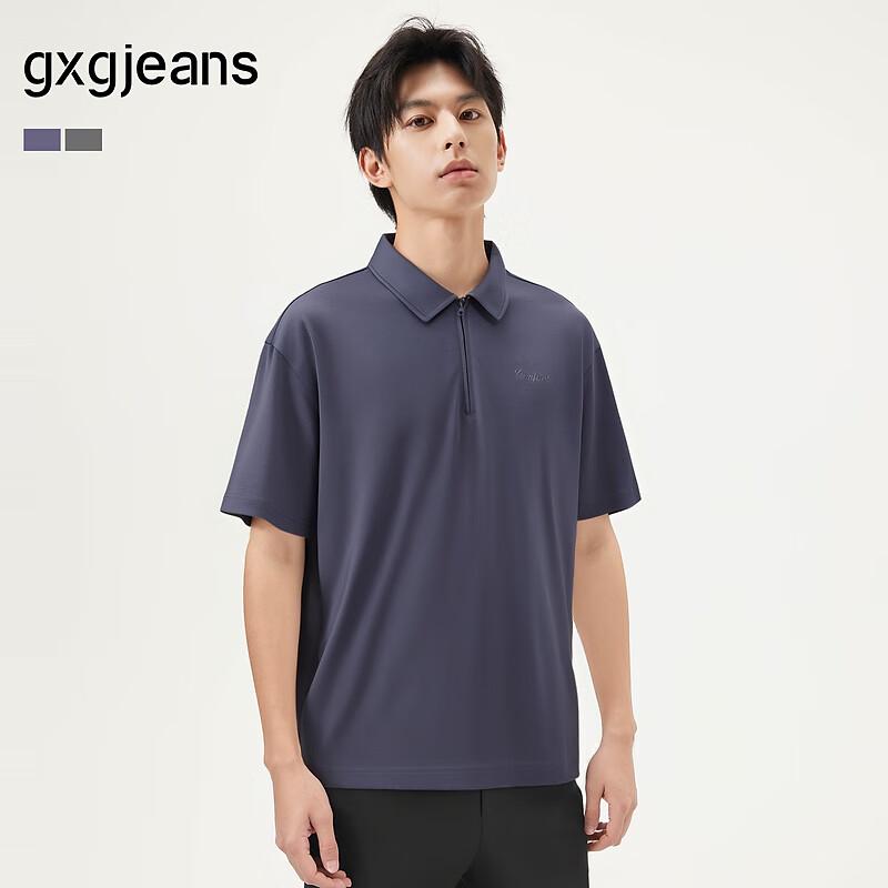 GXGJEANS Men s Embroidered Loose Half-Zip Polo Shirt L