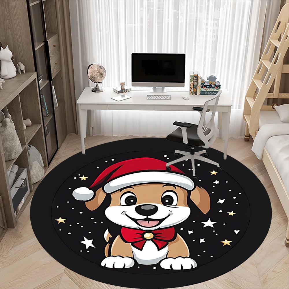 1PC Christmas Pup Office Round Area Rug, Indoor Mat Suitable ForOffice, Under Office Chairs Bedroom Living Room Home Decor, Room Deco f105