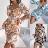 Women's New High Waisted Sexy Dress In Autumn  Long Sleeved Short Skirts  Printing Temperament Bag Hip Dress