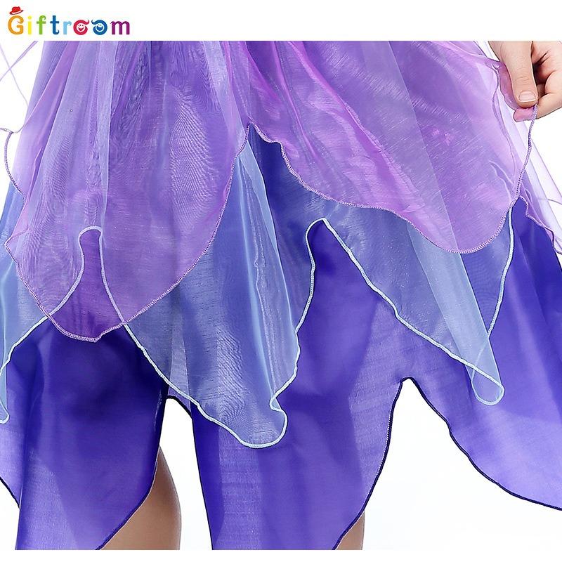 Western Halloween Orgy Children's Costume Girls Purple Elf Fairy Mesh Dress Masquerade
