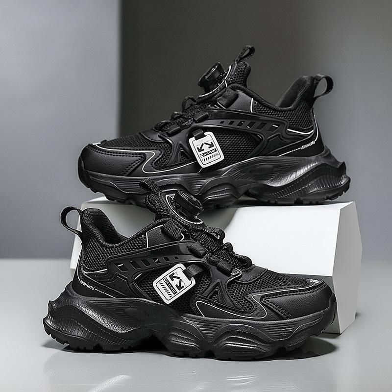 Boys white sneakers children's little white shoes rotating button white shoes double mesh breathable girls running shoes breathable shoes