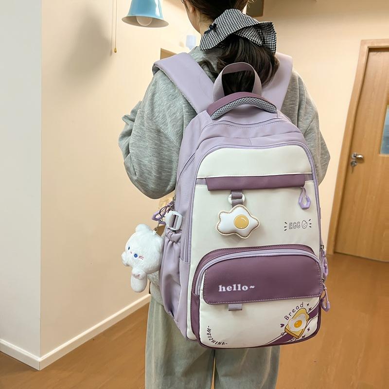 Large Capacity Junior High School Schoolbag Women's Color Contrast Backpack