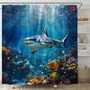 Shark Shower Curtain Ocean Underwater World Colorful Coral Tropical Fish Deep Sea Marine Life Bathroom Curtain Set with Hooks