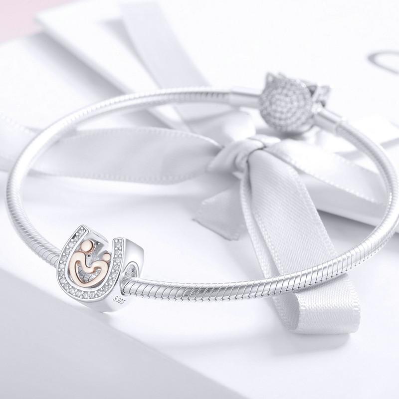 Bamoer Love Heart 925 stříbrná podkova Srdce Love Clear CZ korálky Charms Fit náramky