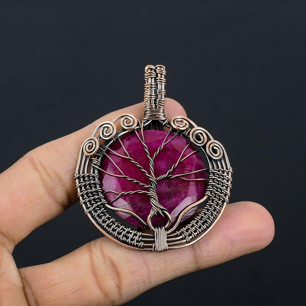 Ruby Pendant Gemstone Jewelry, 999 Copper Wire Wrapped Handmade Pendant, Latest Design Jewelry