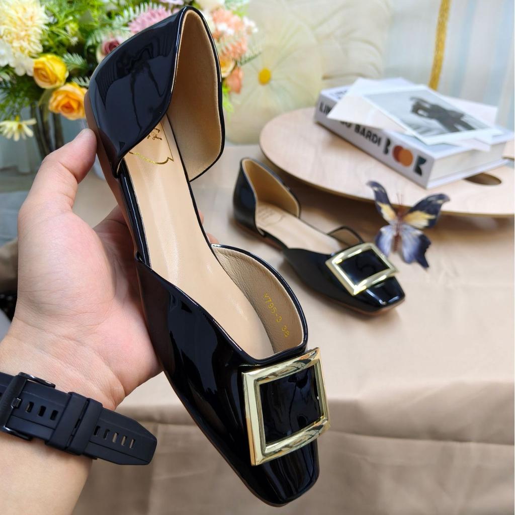 Punkt zweites Haar! Mode vielseitig neue quadratische Spitze quadratische Schnalle Leder hohl einzelne Schuhe Damen flache Schuhe Temperament Pendeln Frühling