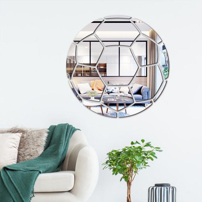1pc Football Mirror Wall Sticker, 3D Self-Adhesive Acrylic Decal for Living Room, Bedroom, Office, Restaurant Wall Decor