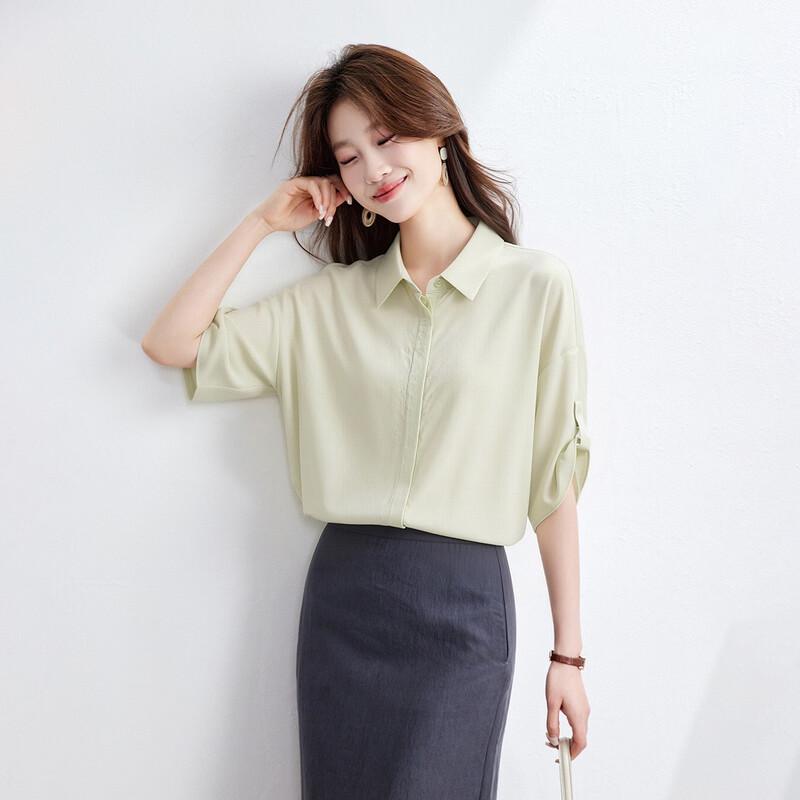 Srcr Women s Mulberry Silk 3/4 Sleeve Lapel Blouse L