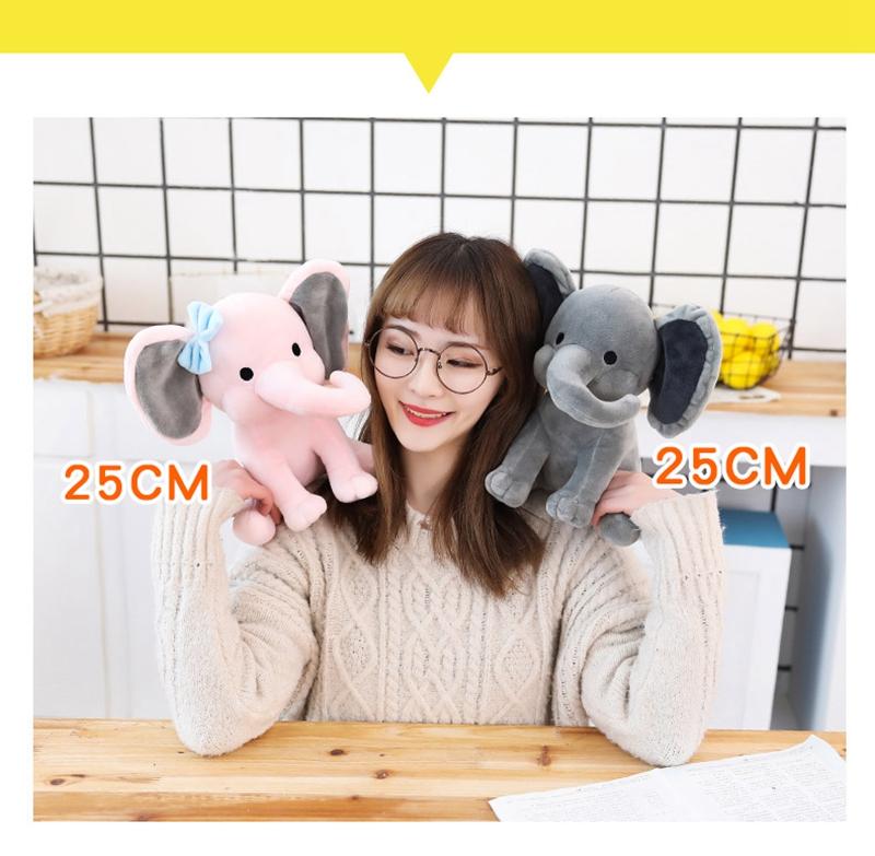 Peluche a forma di elefante grigio da 25 cm, animali kawaii, morbidi cuscini imbottiti per dormire, regali decorativi per la cameretta dei bambini