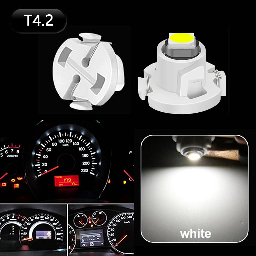 NAKOBO T4.2 LED Bulb Meter Sphere Panel Bulb 1SMD 3030 Chip Car Indicator Dashboard Light Universal White (10 Pack)