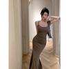 Choke Girl Pure Wind Blue Halter Suspender Dress Women's Summer Sexy Slim Fishtail Dress Long Skirt