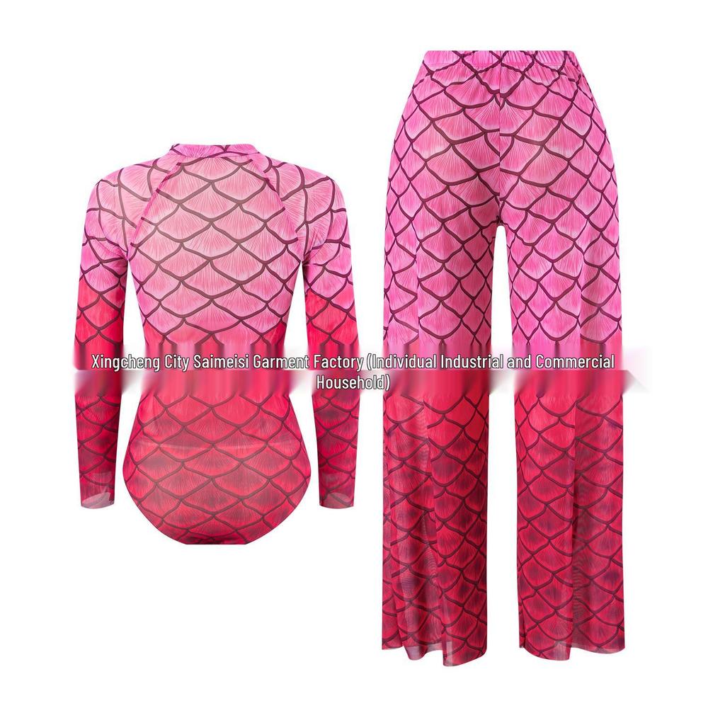 Russian Fish Scale Mesh Long Sleeve Swimsuit