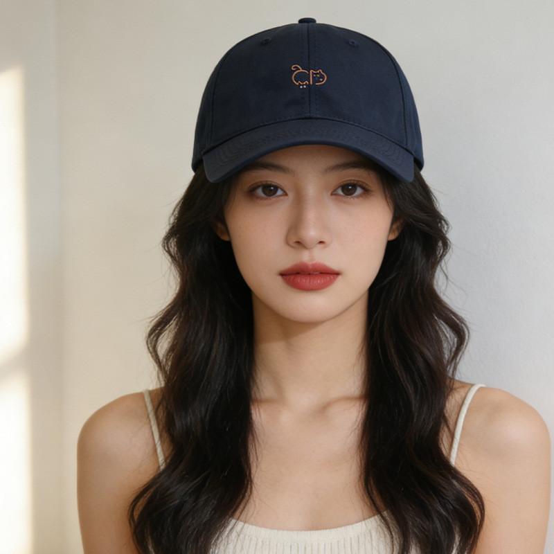 Cat Embroidered Baseball Cap With Wide Brim For Casual Spring Summer Wear