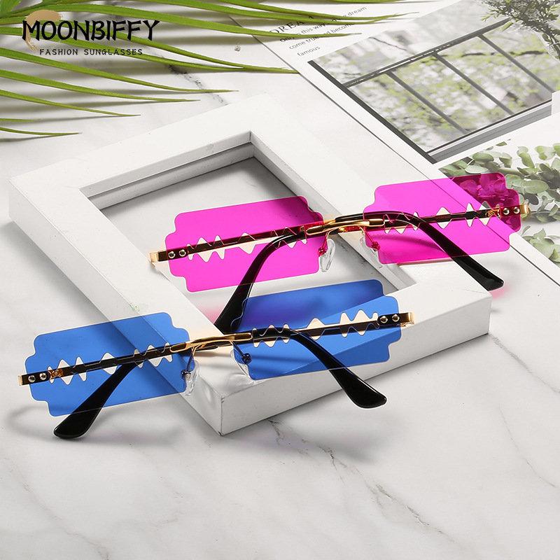 Unique Razor Blade Sunglasses Women Fashion Rimless Y2k Glasses Streetwear UV400 Xmas Gift