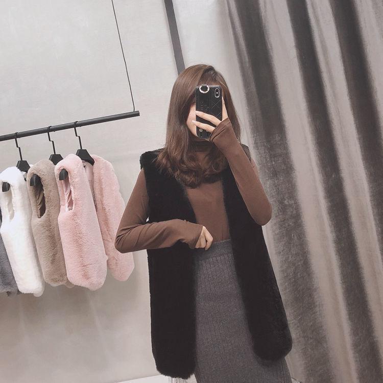 Autumn and winter new wool vest women's medium and long waistcoat thin imitation Rex rabbit fur vest imitation fur coat
