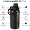 Bouteille d'eau de sport isotherme sous vide en acier inoxydable 1000 ml avec couvercle de voyage 100% étanche, avec poignée de survie en paracorde, 32 oz