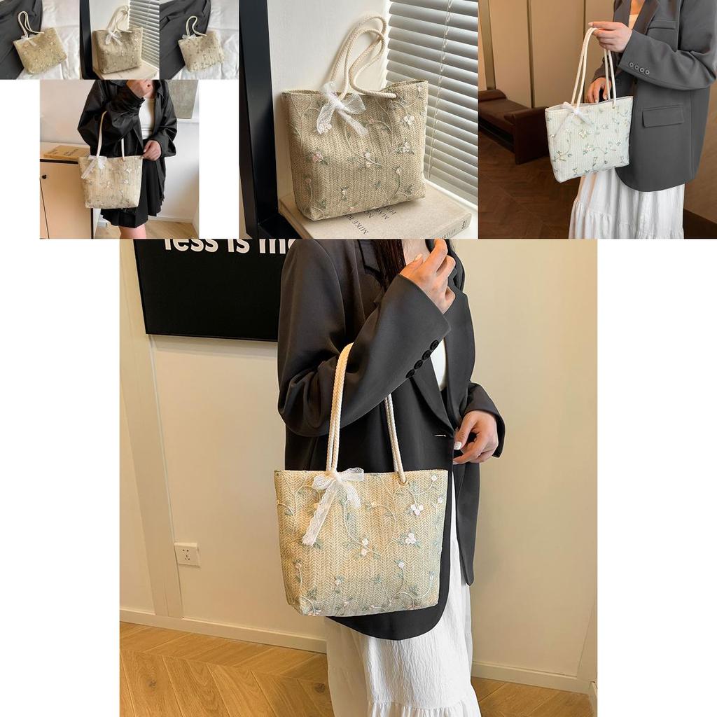 Trendy Summer Woven Tote Bag With Elegant Bow Design For Beach Vacations
