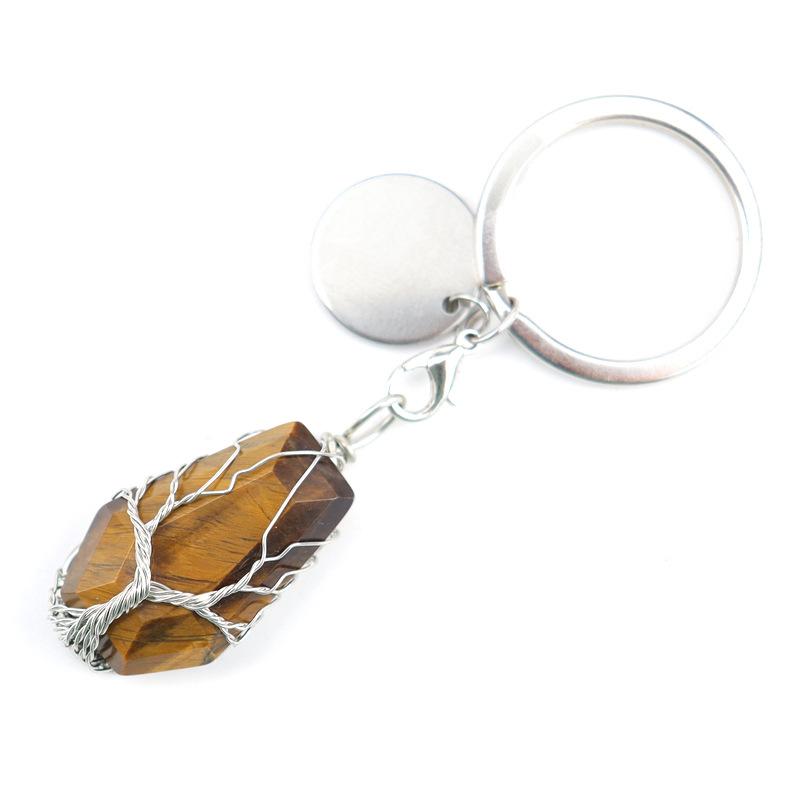 Hand-Wound Natural Stone Crystal Octahedron Keychain Keychain Bag Pendant K15