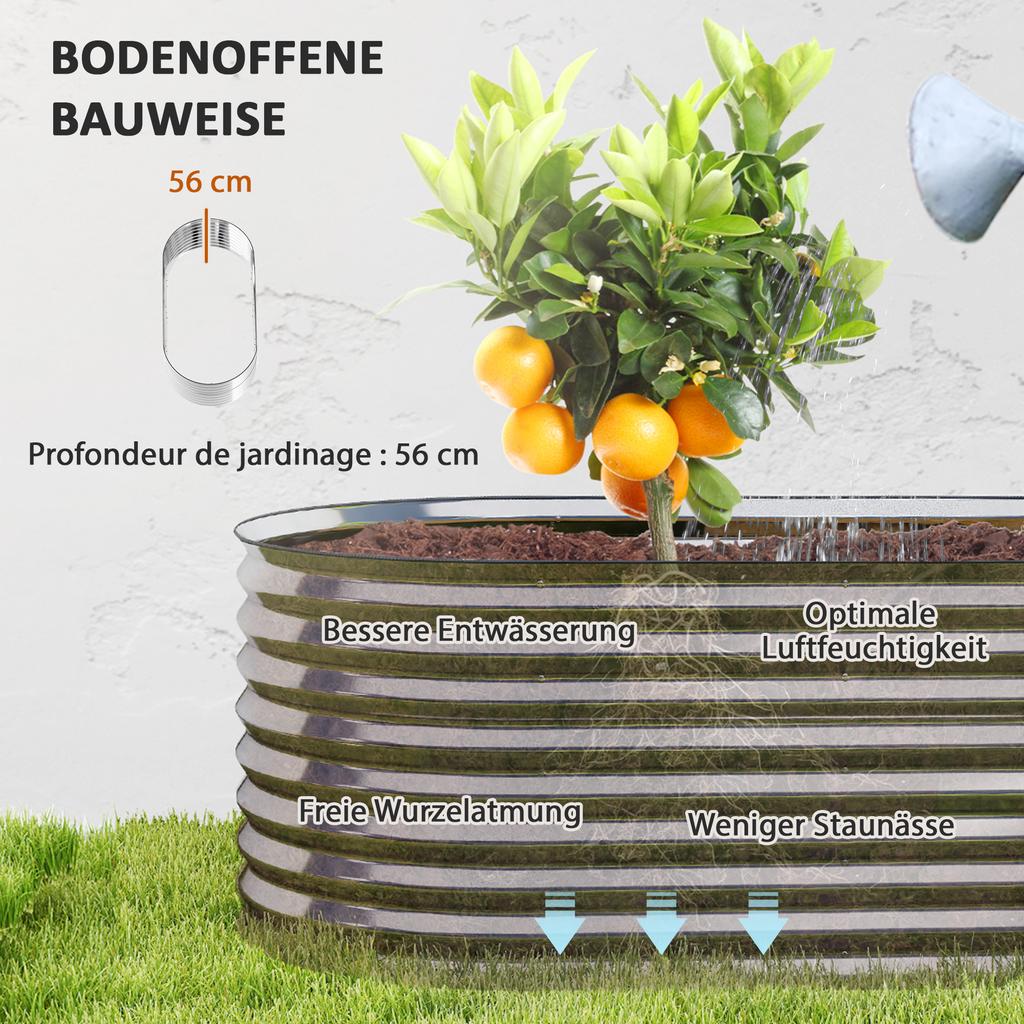 Planter, Metal Flower Planter with Safety Edge and Gloves, Open Bottom, 160W x 80D x 56H cm, Grey