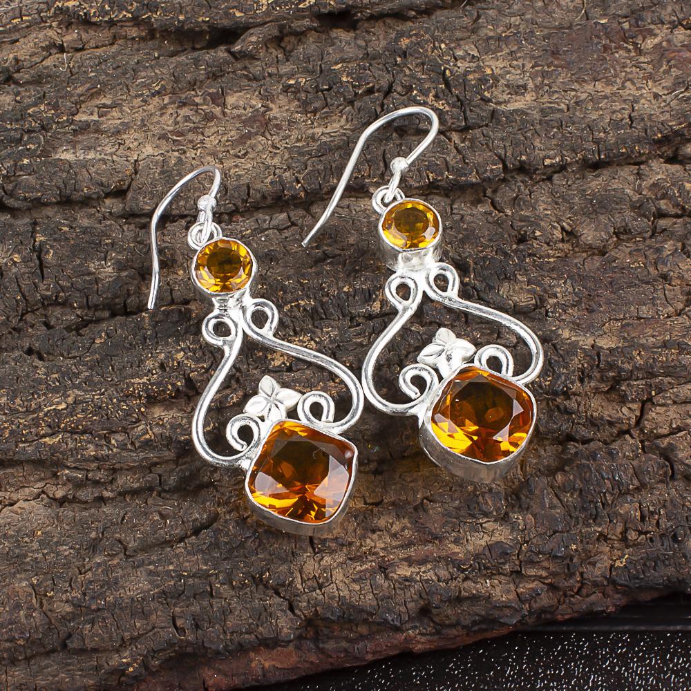 Citrine Gemstone 925 Sterling Silver Jewelry Handmade Earrings For Her EE-18-9