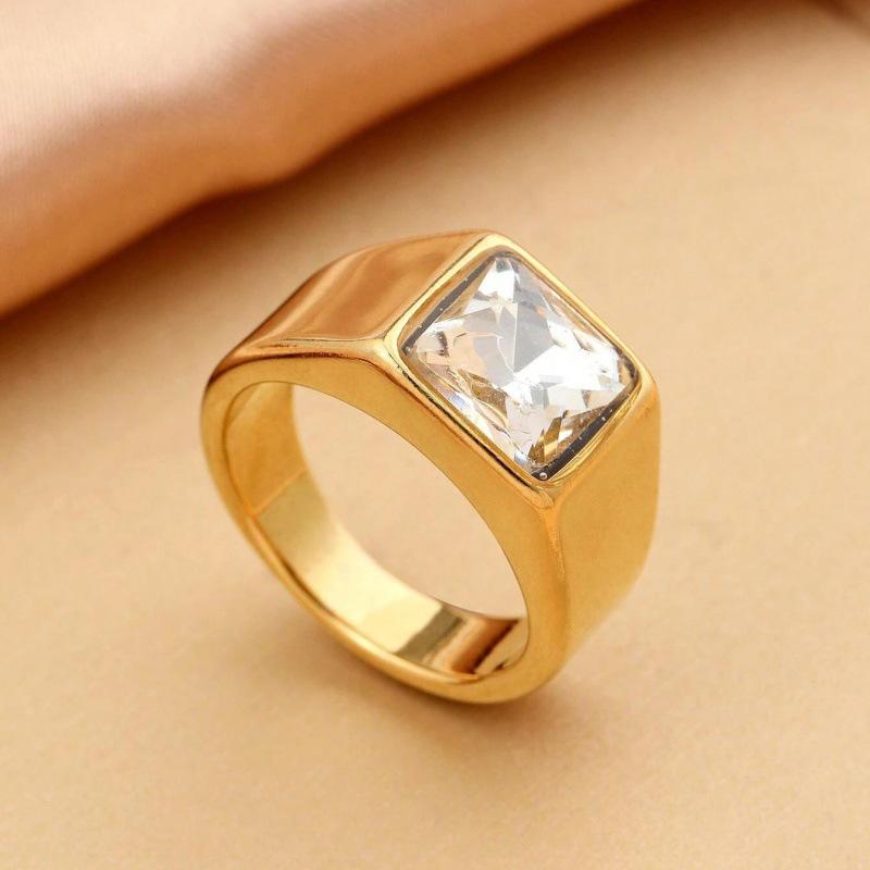 18k Gold Plated Titanium Steel Square Diamond Ring - Ideal Father's Day or Boyfriend Gift