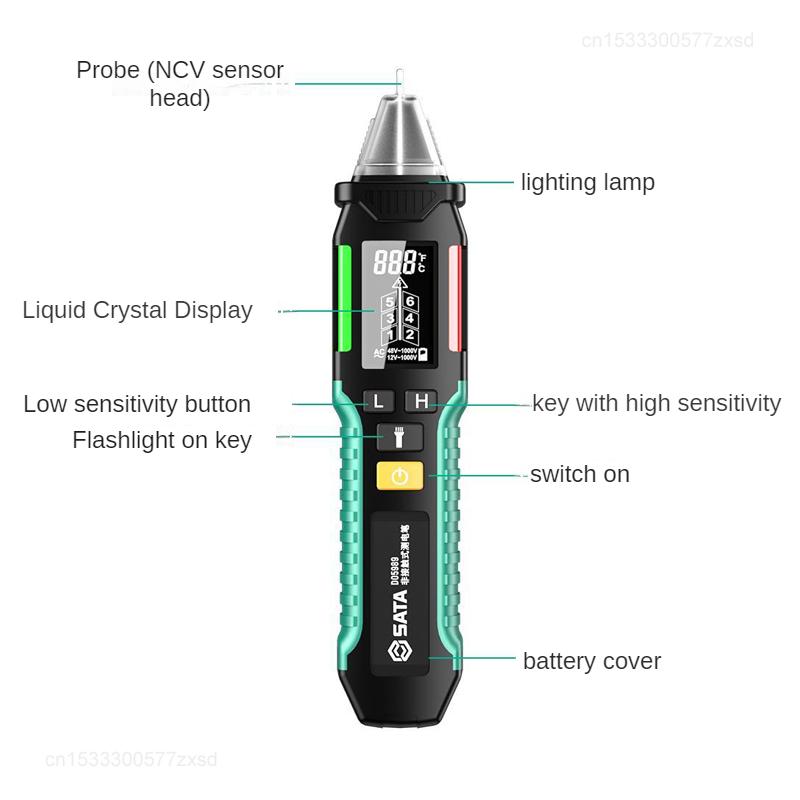 SATA Smart Electric Indicator Pen Non-Contract Cordless Induction Voltage Tester Sound & Light Alarm Electricity Measuring Pen