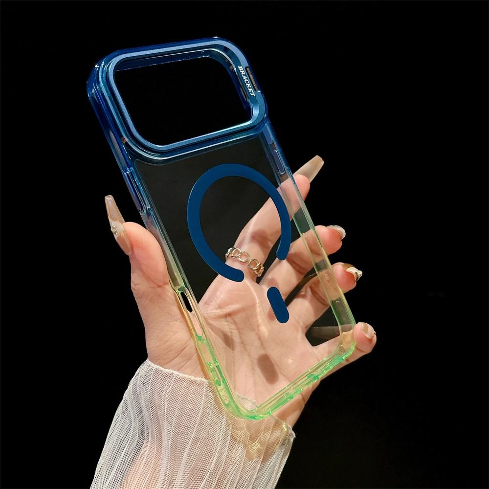 Lens Stand Holder Transparent For Magsafe Magnetic Case For iPhone 17 Pro Max Air 16 15 14 13 Gradient Wireless Charging Cover