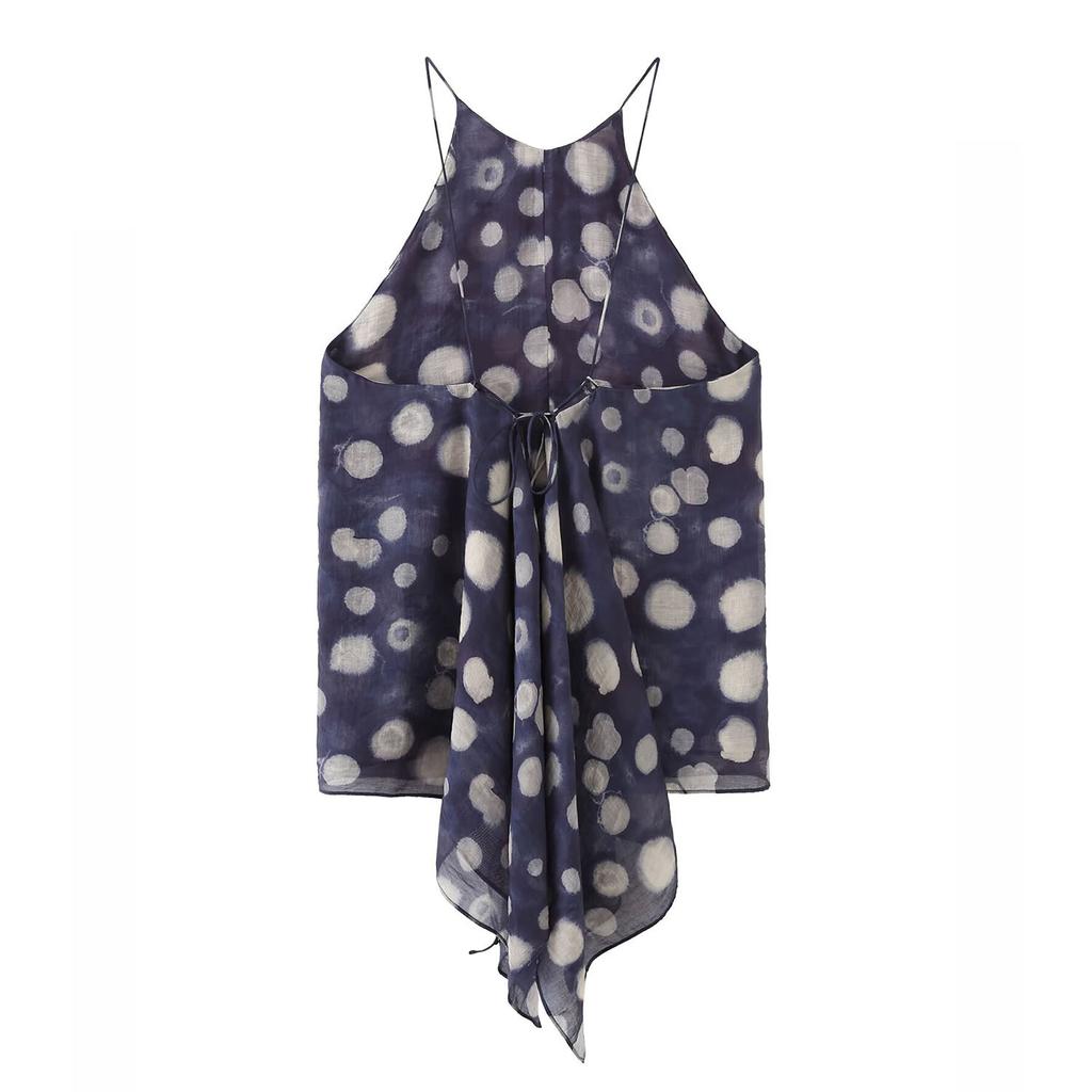 European and American style, new women's clothing, foreign style polka dot top, mid-waist translucent polka dot pants.