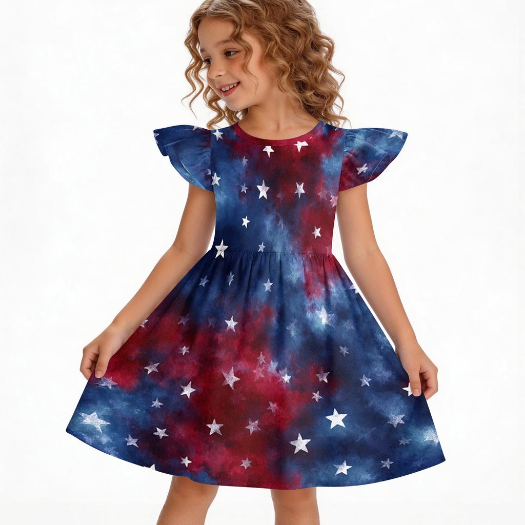 Girls' Summer Princess Dress - A-Line Casual Print Dress