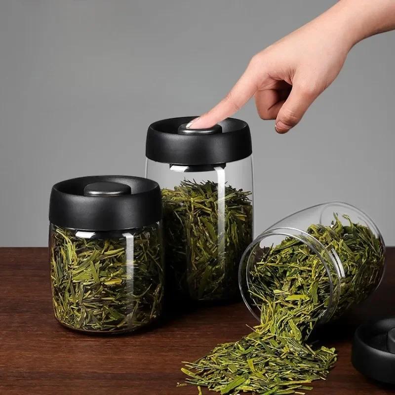 HOT 500ml Vacuum Sealed Jug Coffee Beans Glass Airtight Canister Food Grains Candy Keep Fresh Storage Jar Kitchen Accessories