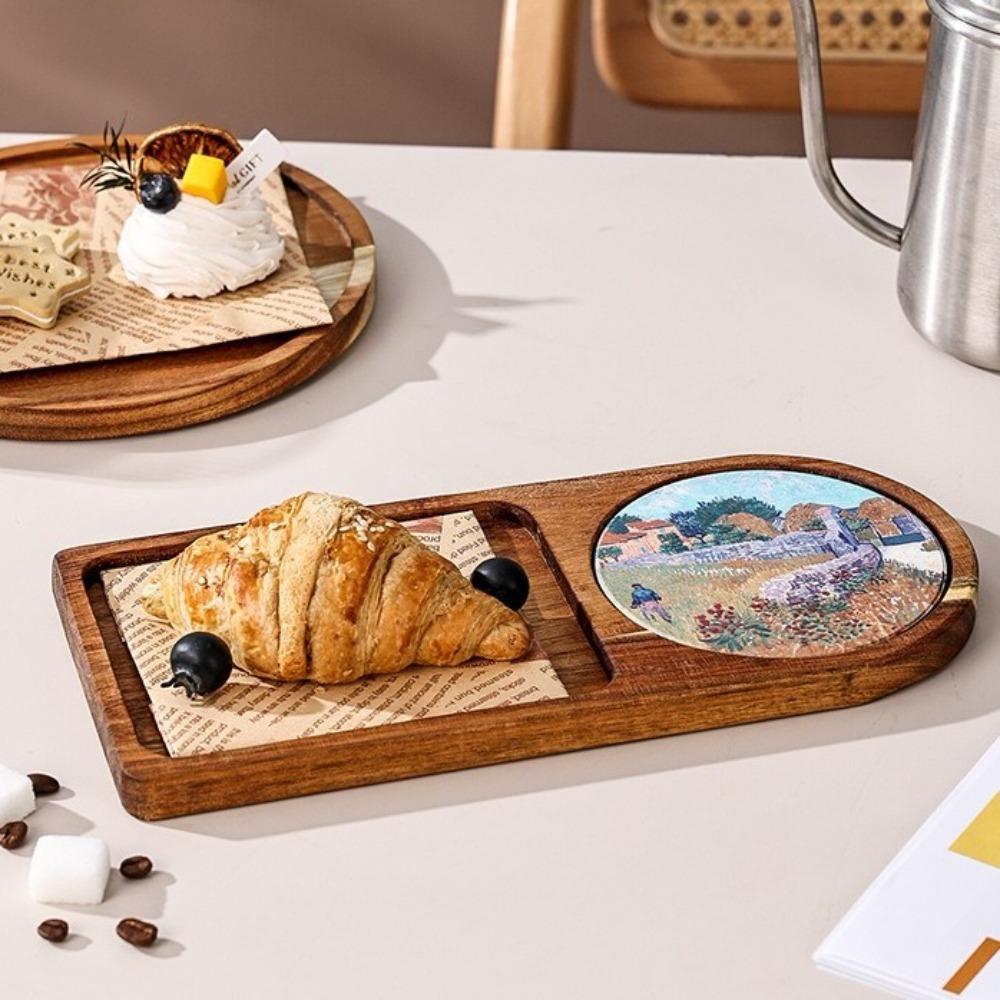 Portable Dessert Tray Solid Wood Dried Fruit Plate Coaster Breakfast Plate Hotel