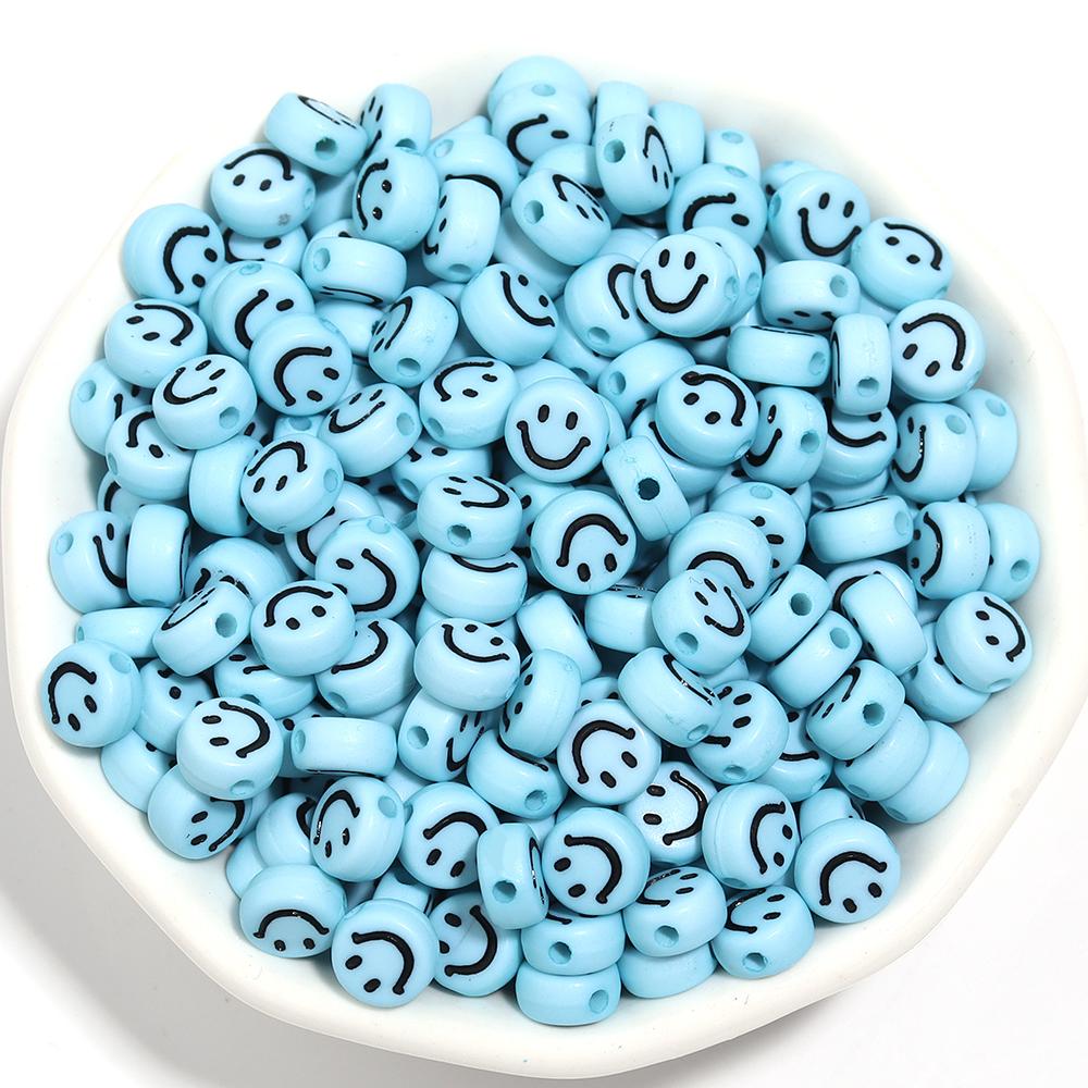 100pcs 7mm Acrylic Smile Face Beads Multicolor Round Shape  Loose Spacer Bead for Jewelry Making DIY Charms Bracelet Necklace