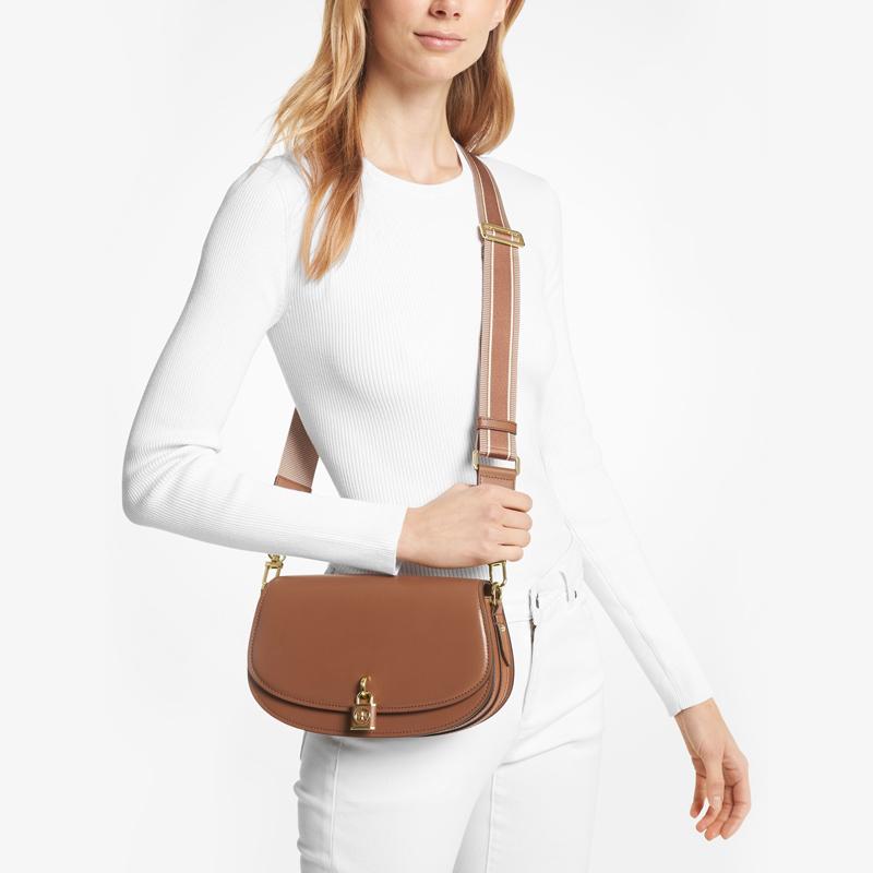 New MICHAEL KORS Mila Cow Leather Messenger Saddle Bag, Crossbody Bag, Shoulder Bag Medium Women's Brown 30S3GIMM8L-230
