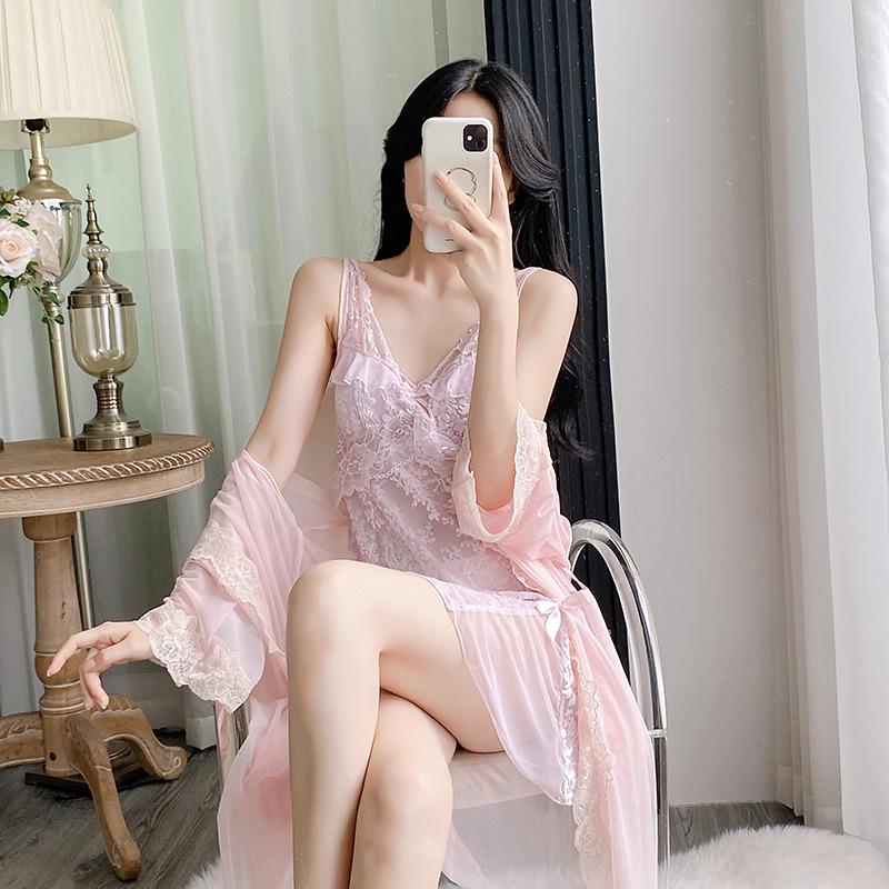 2025 Summer Ice Silk Camisole & Lace Trim Nightdress: Women's Sexy & Comfortable Two-Piece Home Wear Set