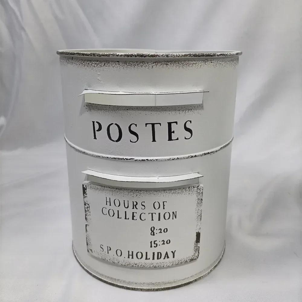

White Hexagon Mailbox Vase Metal Ironwork Postbox Flower Bucket Home Furnishings Garden Courtyard Retro Style Decorate Ornaments