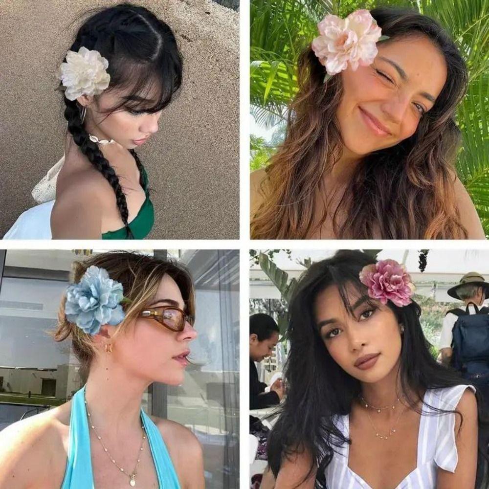 Simulation Flower Hair Clip 14cm Artificial Floral Side Clip Girl Hairpins  For Beach Vacation