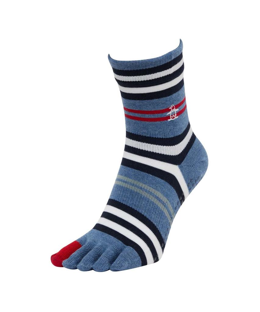 Munsingwear MG5FSO06L Socks with Striped Antibacterial and Odor NV00 Women's Mid-Length Five-Toe Anti-Slip Pattern, Resistant, (Navy)