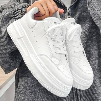 Little White Shoes Men's Spring New Breathable Trend Versatile Pure White Thick Baseplate Shoes Student Leisure Sports Men's Shoes