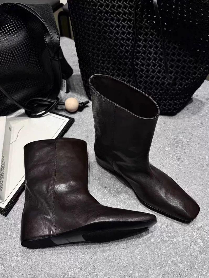 

Cowhide version~ retro niche square head inner height-increasing sleeve short boots women s autumn and winter mid-tube boots Chelsea Martin boots 40