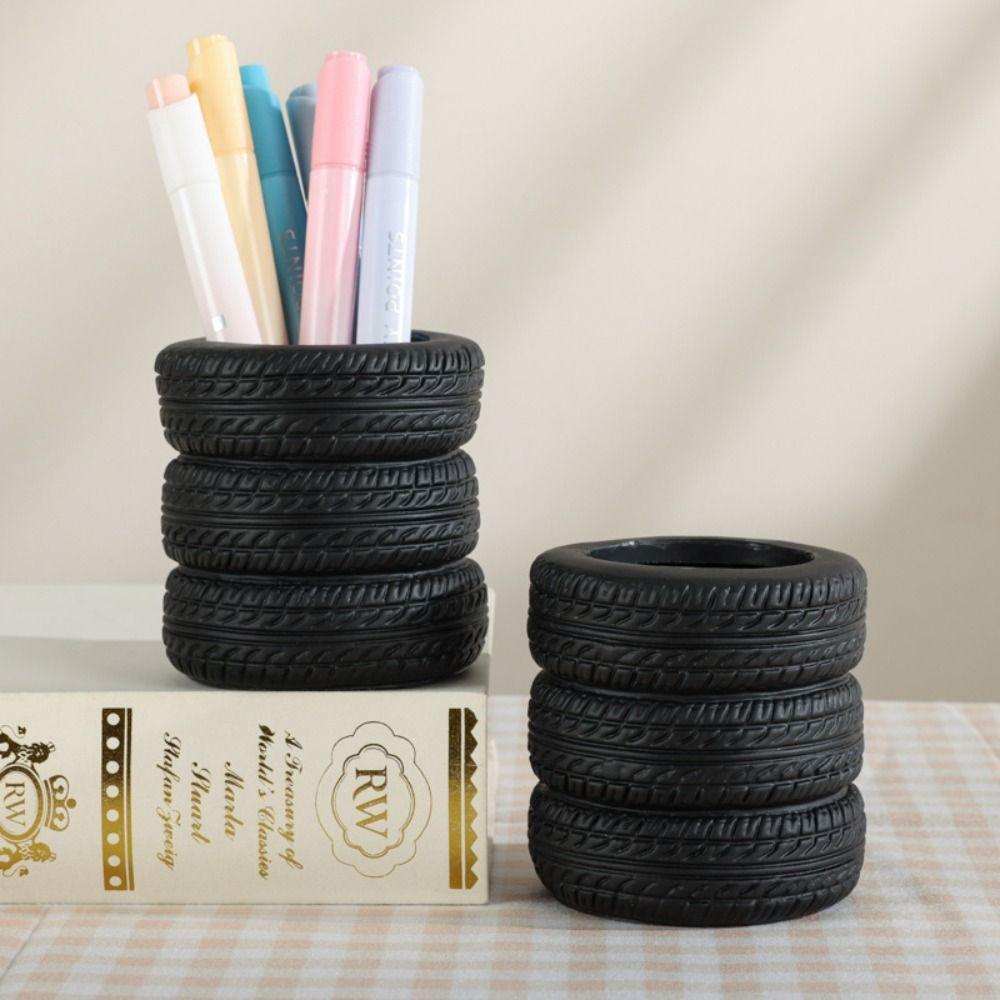 Tire-Shaped Desktop Organizer Multifunctional Desk Storage Ornament Makeup Brush Holder  Car Lovers