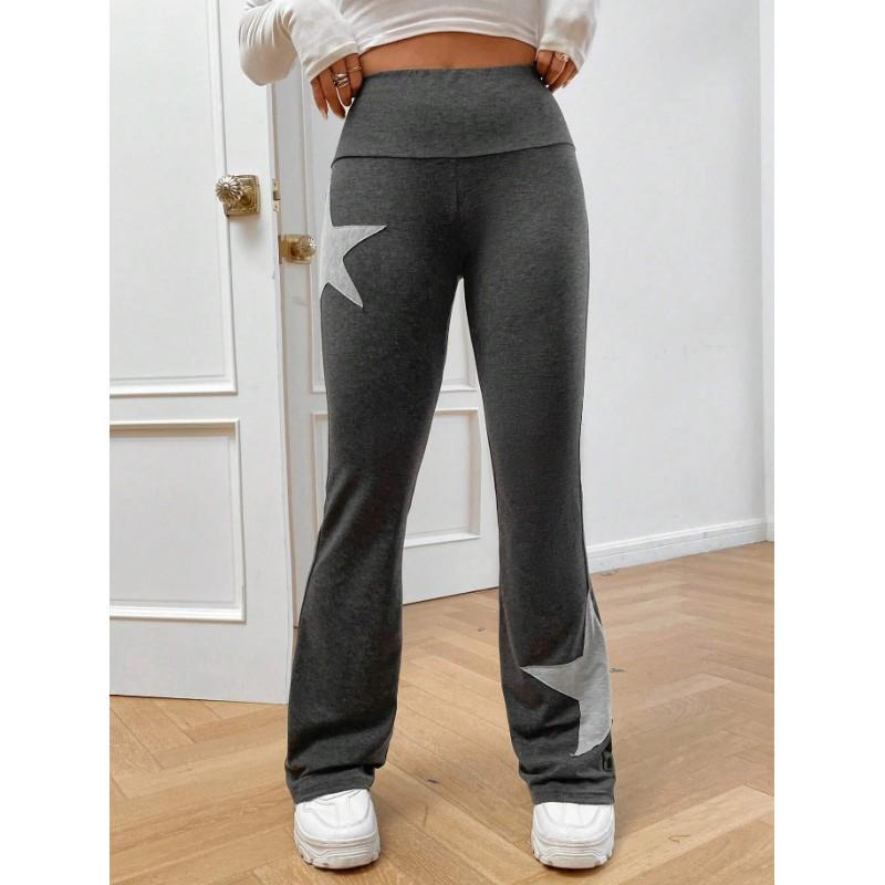 Pantaloni a zampa vita alta da donna Pantaloni casual elasticizzati Stampa a stelle Spessore medio Uso quotidiano