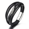 Leather Men's Bracelet Leather Cords Feather Silver